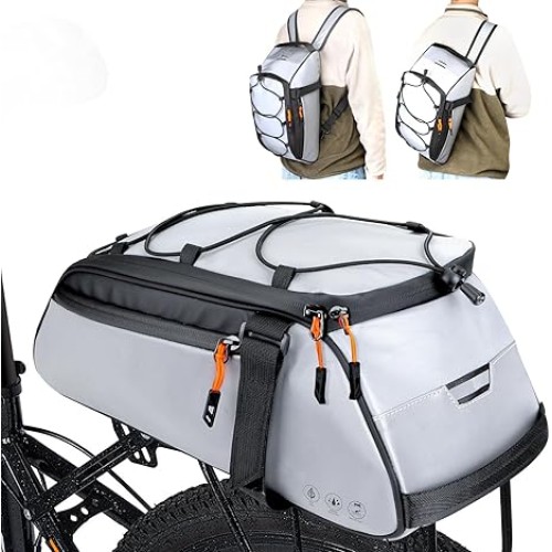 10L Large Full Reflective Waterproof Trunk Bag, Multifunctional Bicycle Ebike Back Seat Cargo Carrier with Shoulder Strap