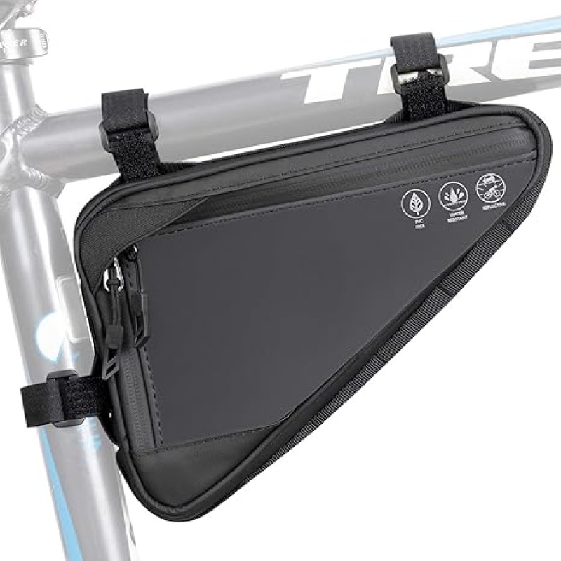 Bike Frame Storage Bag, Water Resistant Reflective Bicycle Triangle Bag with Two Side Pockets