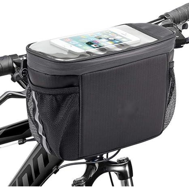 Bike Handlebar Insulated Bag, Bike Front Phone Bag Cooler Storage Pouch With TPU Touch Screen Insulation
